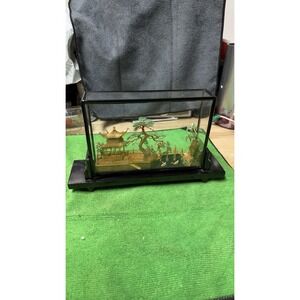 Vintage Chinese Diorama Glass Display Pagoda Garden Scene Figurine